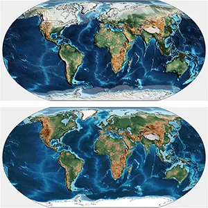 Paleogeographic reconstructions. A) Last Glacial Maximum (∼20 ka), an example of maximum glacial extent, low global mean sea level and more exposed continental shelf. As a result of changing continental ice-cover, glacio-eustasy results in changes in eustasy and flooding of continents. B) Present-Day, as example of an Interglacial with relatively high sea level. Long-term sea level reconstructions do not consider short-term changes in sea level due to orbital-scale variations. Credit: Earth and Planetary Science Letters (2025)