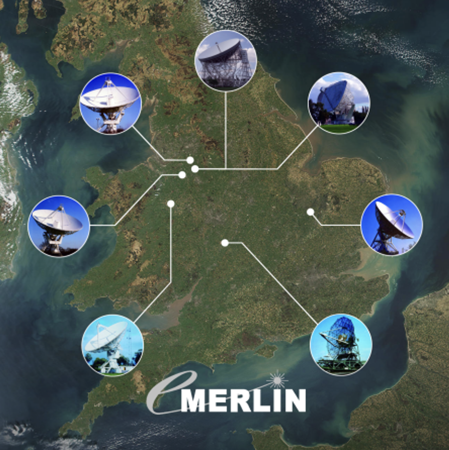 An infographic showing various telescopes in the UK as part of the e-Merlin project