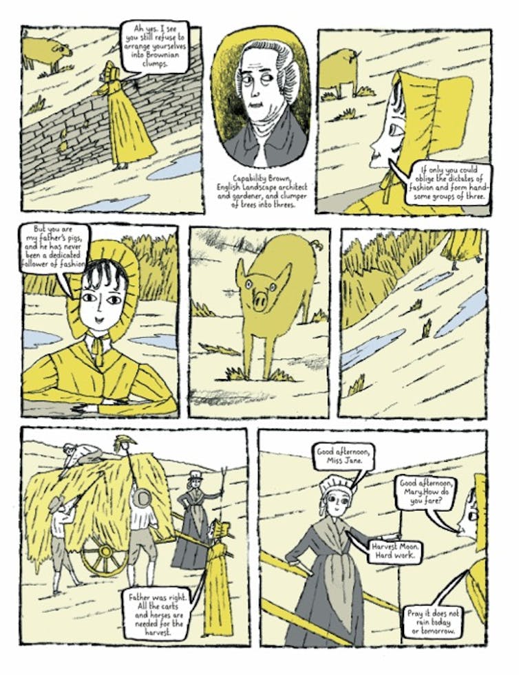 A page from the book, illustrated in soft blues and greens.