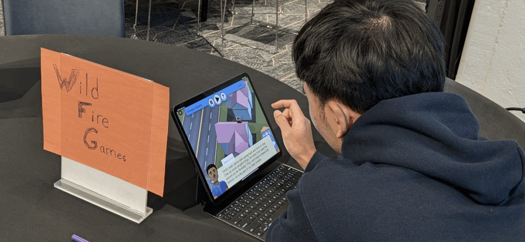 back profile of a person playing a wildfire game