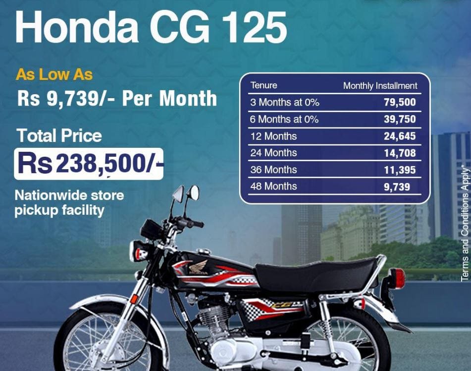Get Honda Cg 125 2025 On Easy Installments Starting From Just Rs9700 