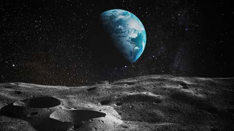 View on Earth from Moon. Elements of this image furnished by NASA. 3D rendered illustration.