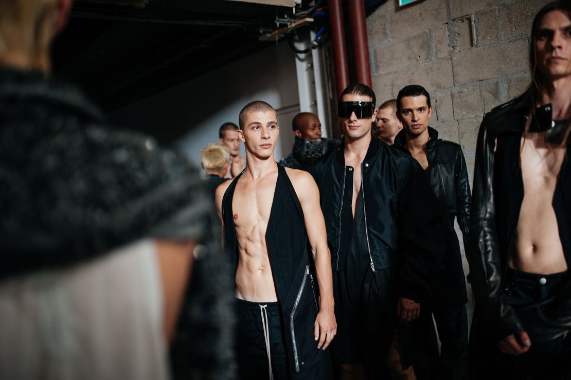 Backstage at the Rick Owens show.