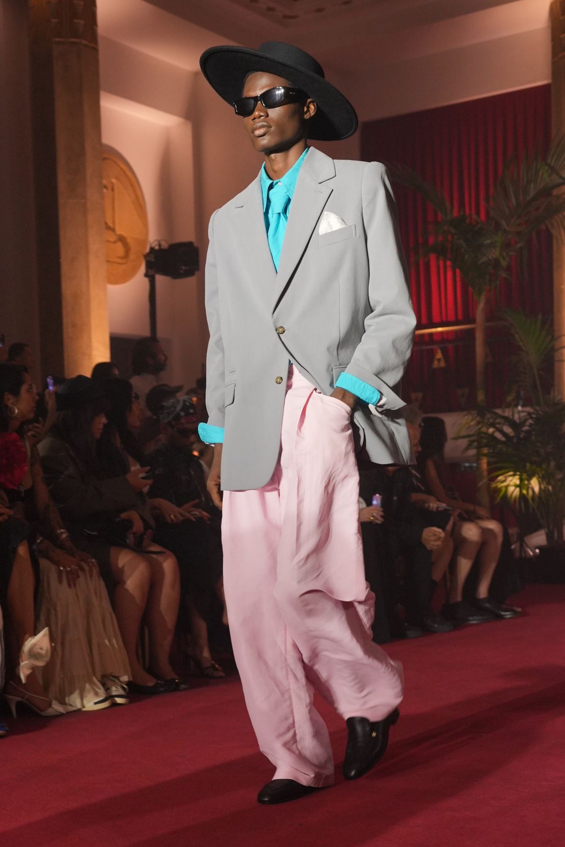 Willy Chavarria’s sharp bolero hats contrasted the collection’s slouchy suiting.