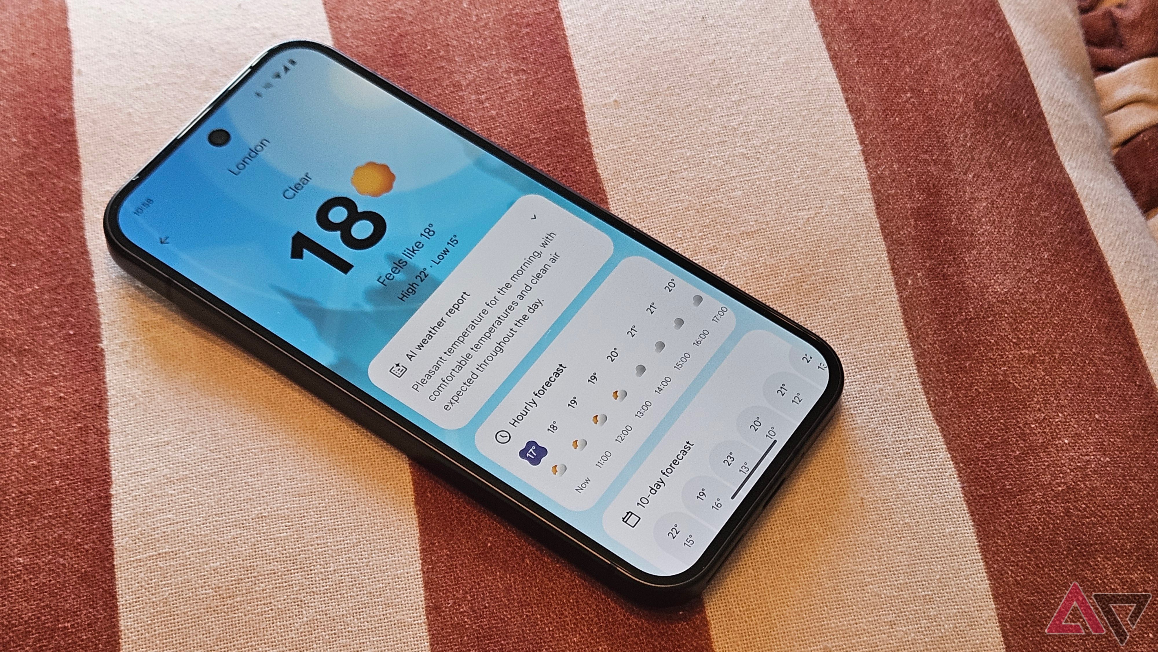 A shot of the Google's new Pixel 9 Weather app