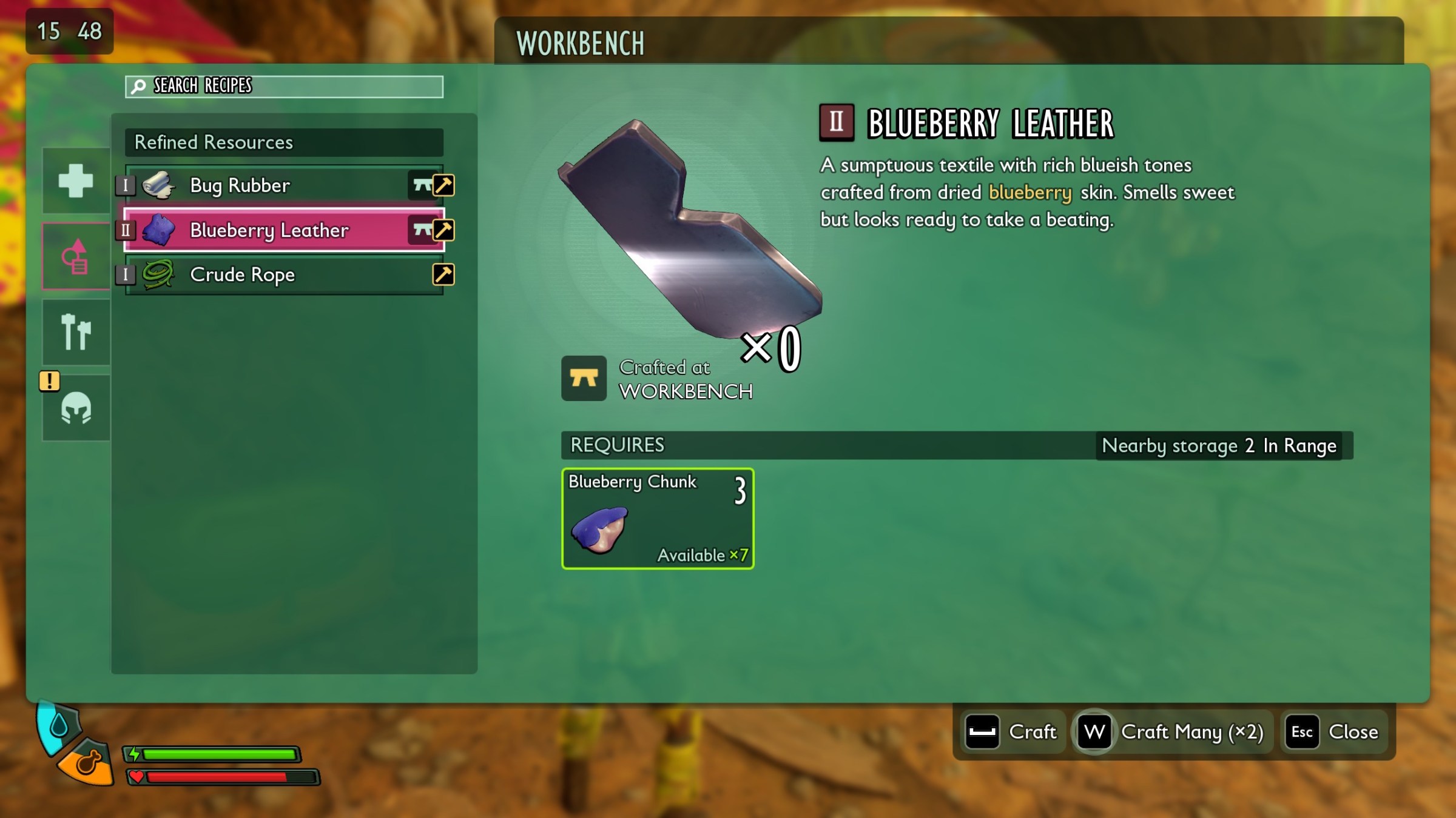 The blueberry leather crafting option in Grounded 2