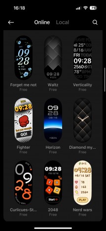 A few of the watch faces availble inside the Mi Fitness app