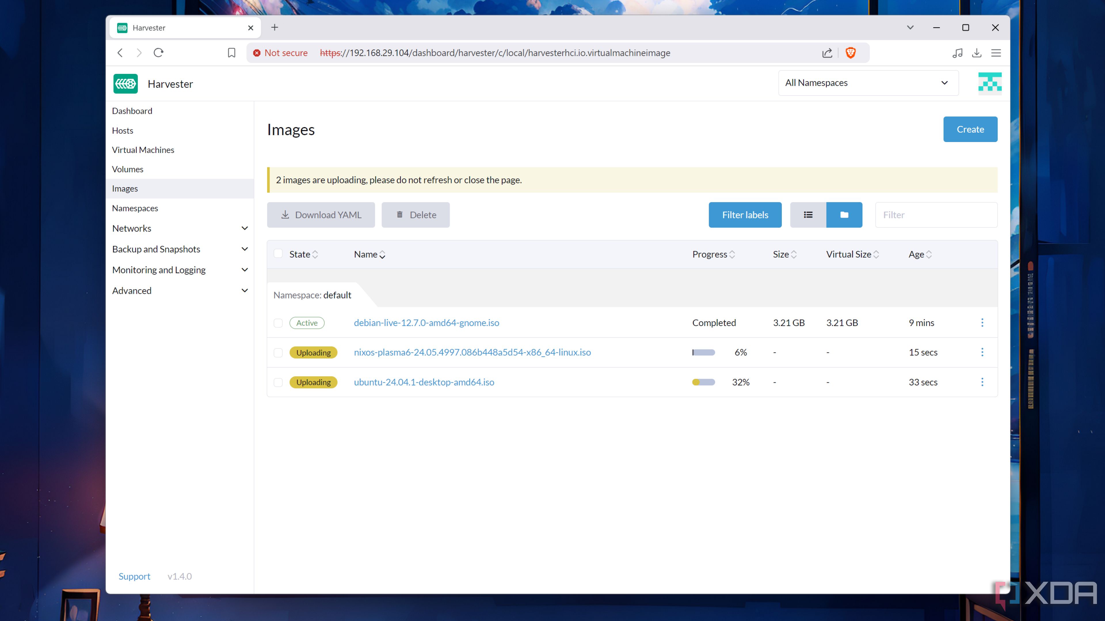 The virtual machine images in a Harvester node