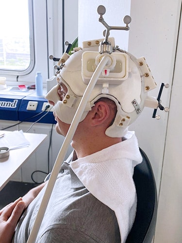 photo of 3D-printed helmet that can scan your brain while you walk/move.