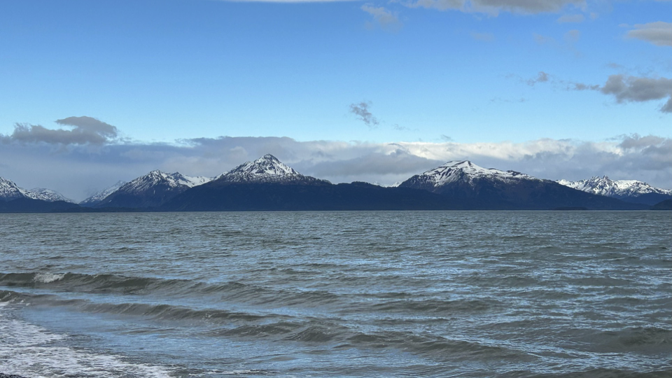 Looking out at the Cook Inlet and Kenai Mountains beyond it