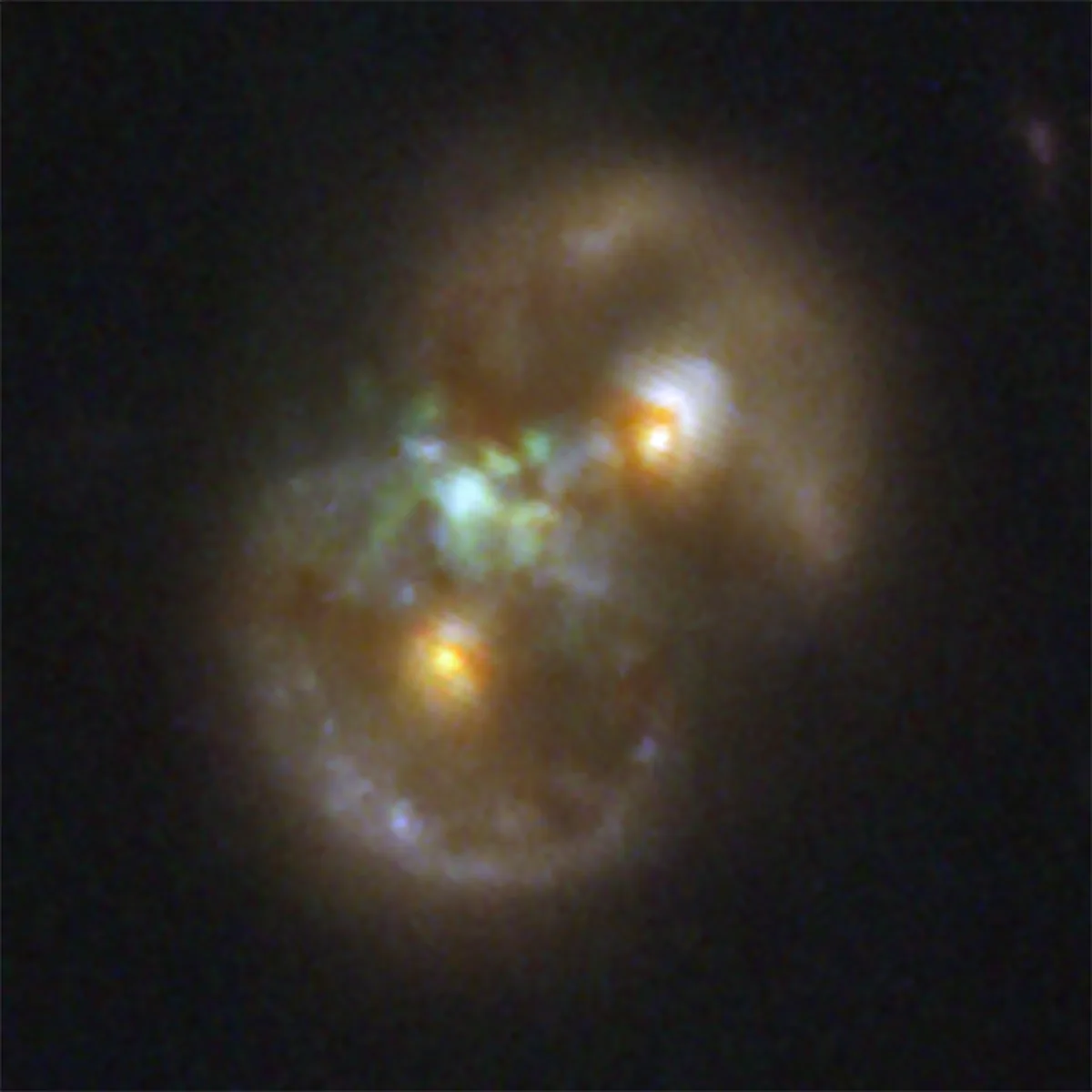 The Infinity Galaxy in infrared data from NASA's James Webb Space Telescope. Webb data shows two rings of stars and gas seen in the Infinity Galaxy, which astronomers think were likely formed from the collision of two galaxies. Credit: NASA/ESA/CSA/STScI/JWST; Image Processing:NASA/CXC/SAO/N. Wolk; NASA/ESA/CSA/STScI/A. Pagan