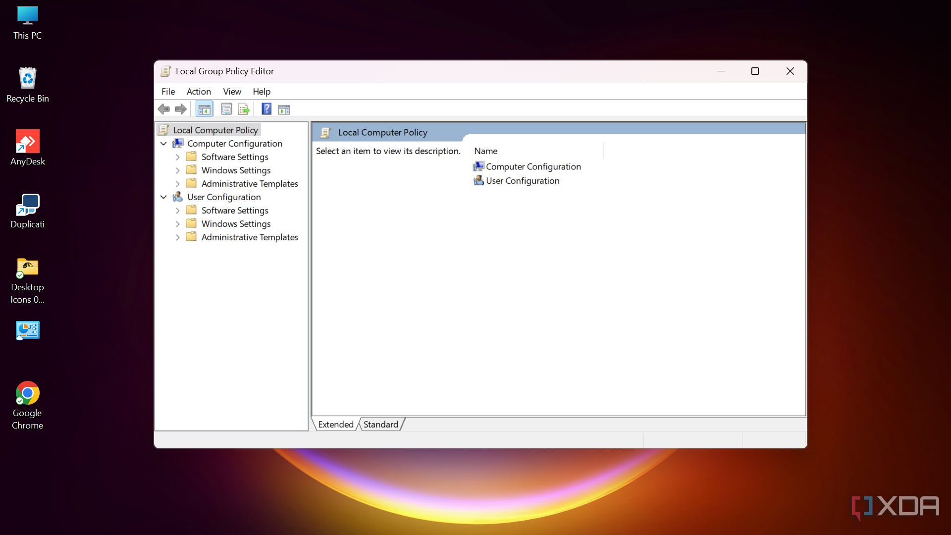 Local Group Policy Editor launched on a Windows PC
