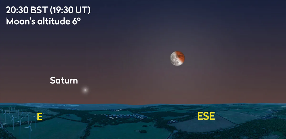 7 September 2025 lunar eclipse from UK, 20:30 BST