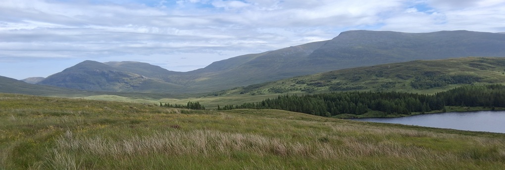 Figure 9- Panoramic view of the meteorite potential strewn field calculated by Bill Ward, West of Ben Alder. Credit: Bill Ward