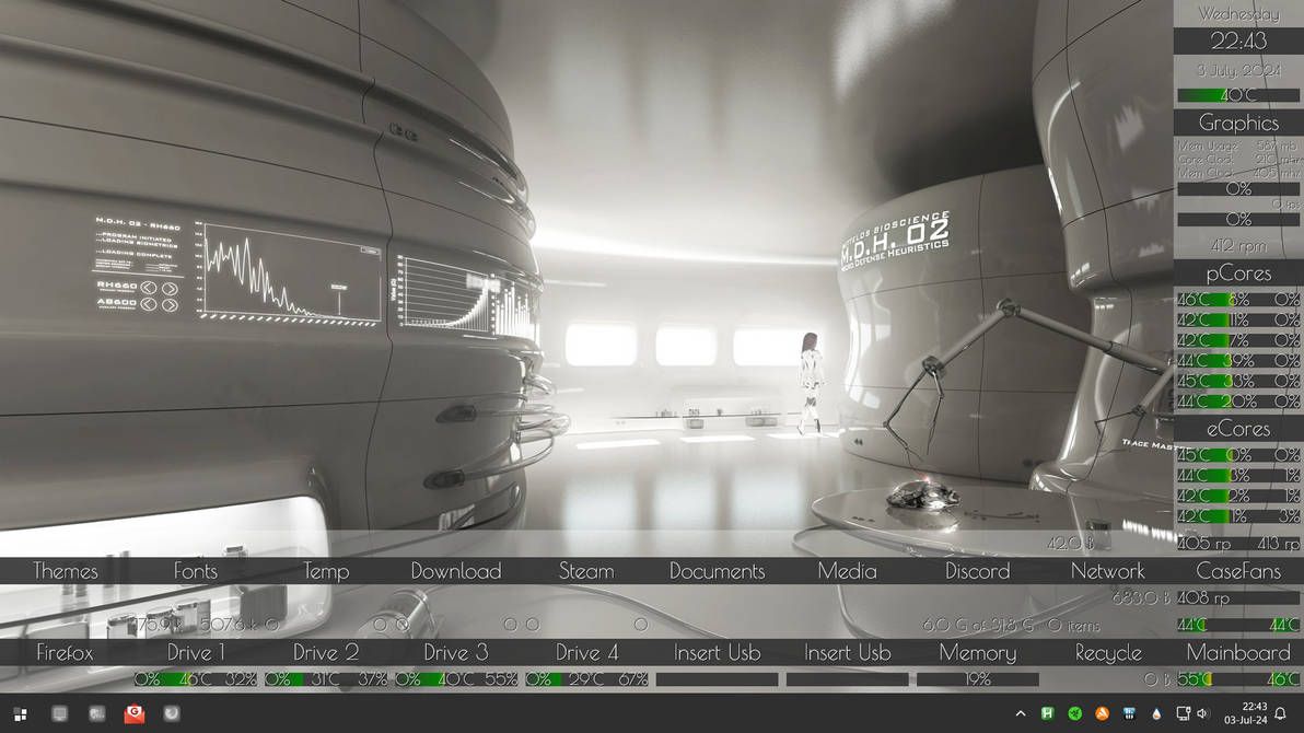 A screenshot of the fully loaded Metro Opacity Rainmeter skin