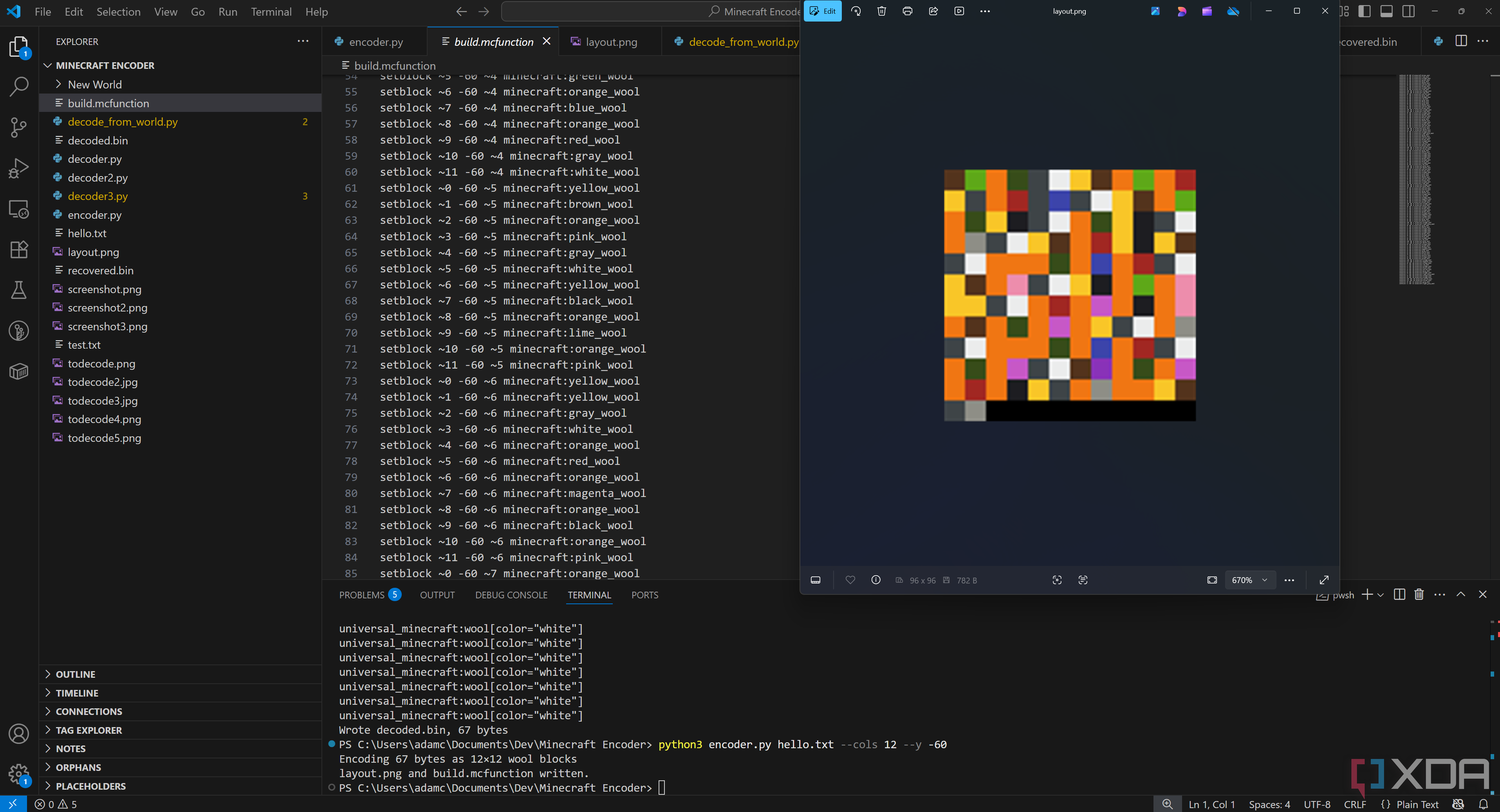 Running our Minecraft File Encoder