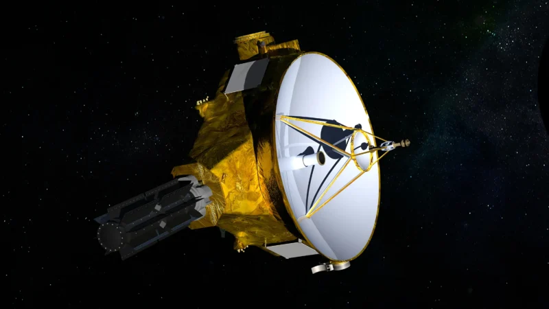 Artist's concept of a spacecraft with a big radio dish.