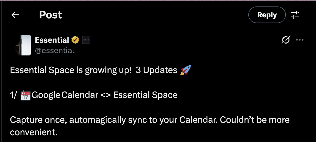 Nothing announces Essential Space update on X