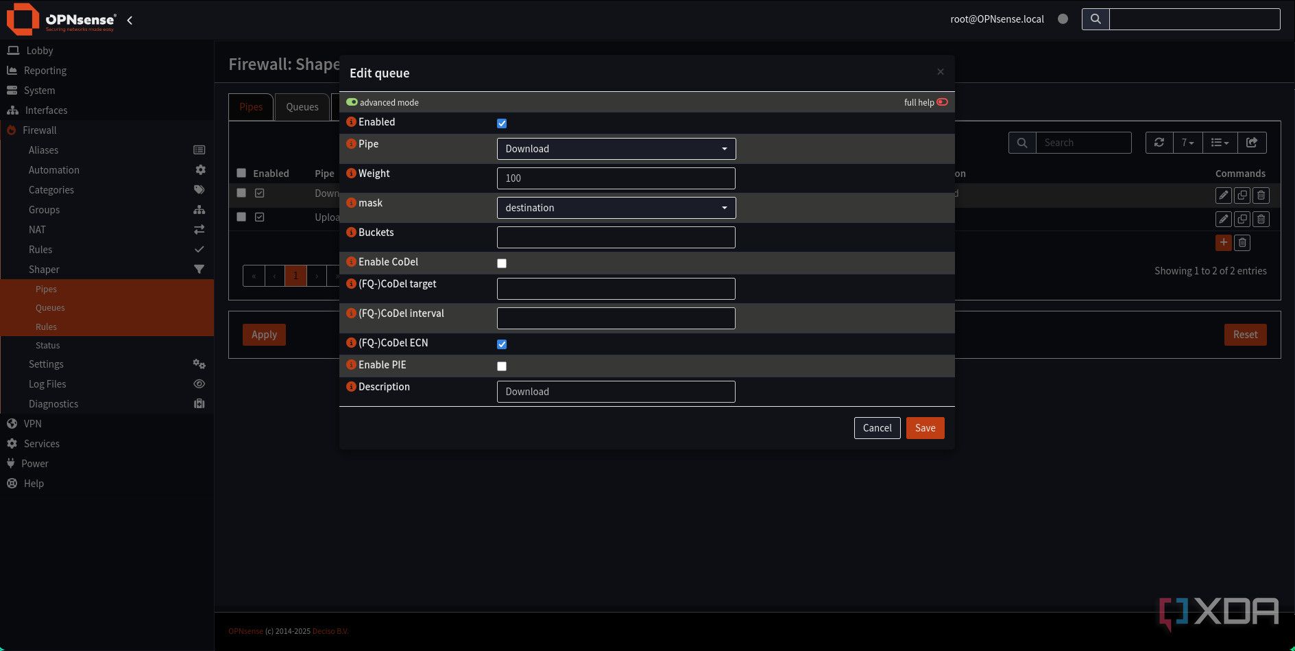 Adding traffic shaping download queue in OPNsense