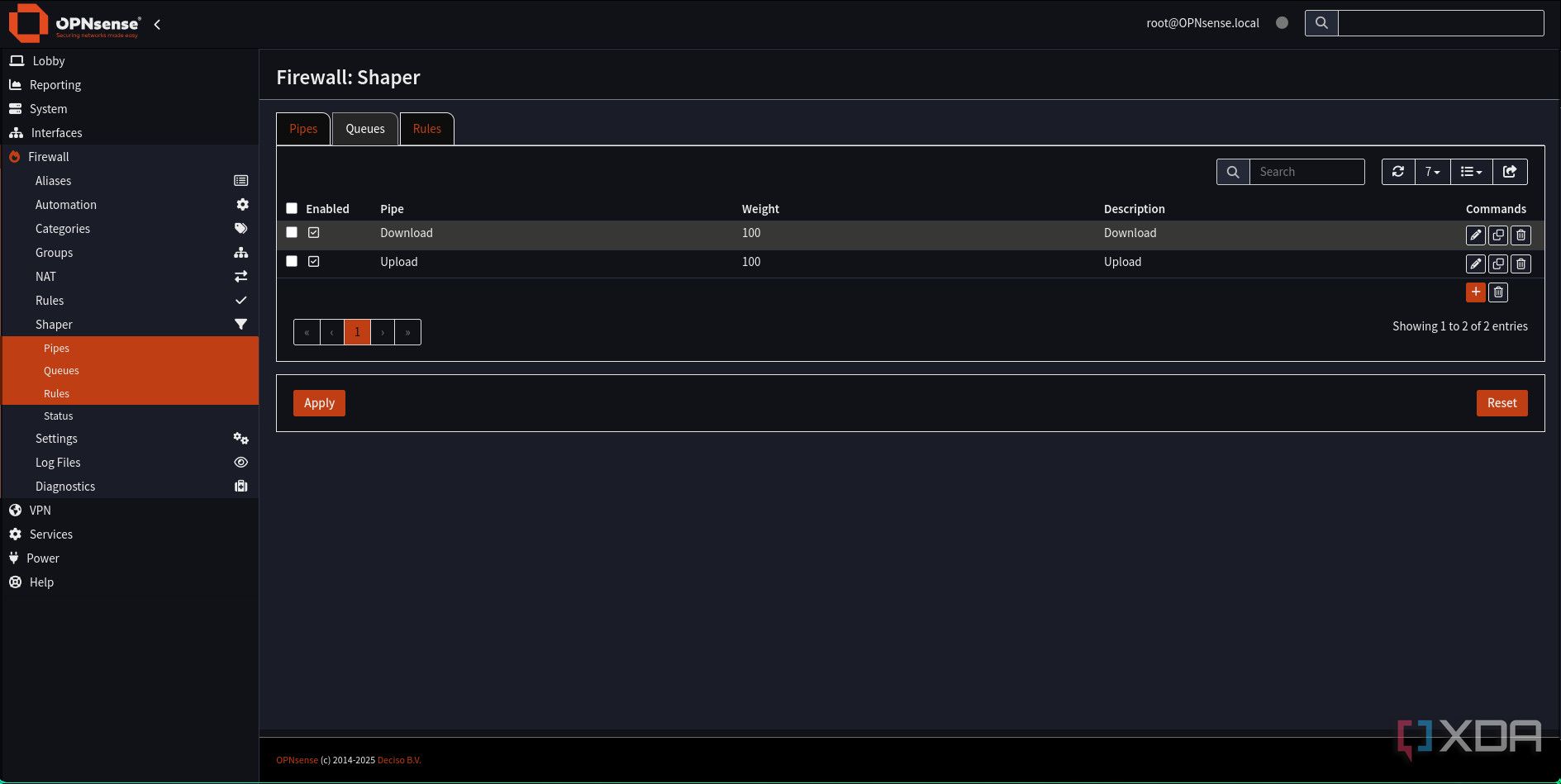 Traffic shaping queues added in OPNsense