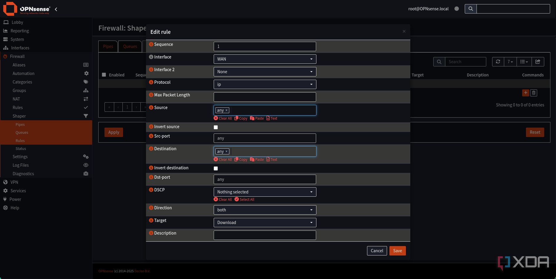 Adding traffic shaping rule in OPNsense