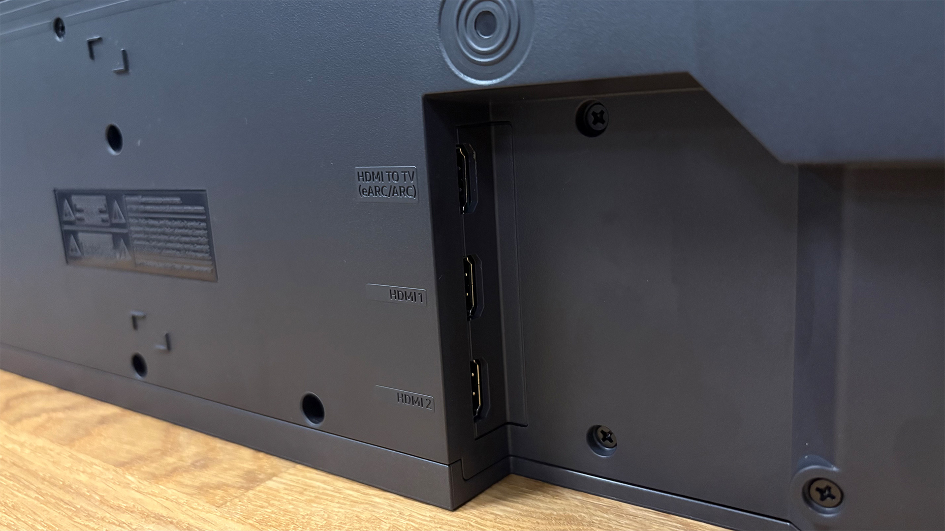 Samsung HW-Q990F soundbar package close-up detail of rear connection cove