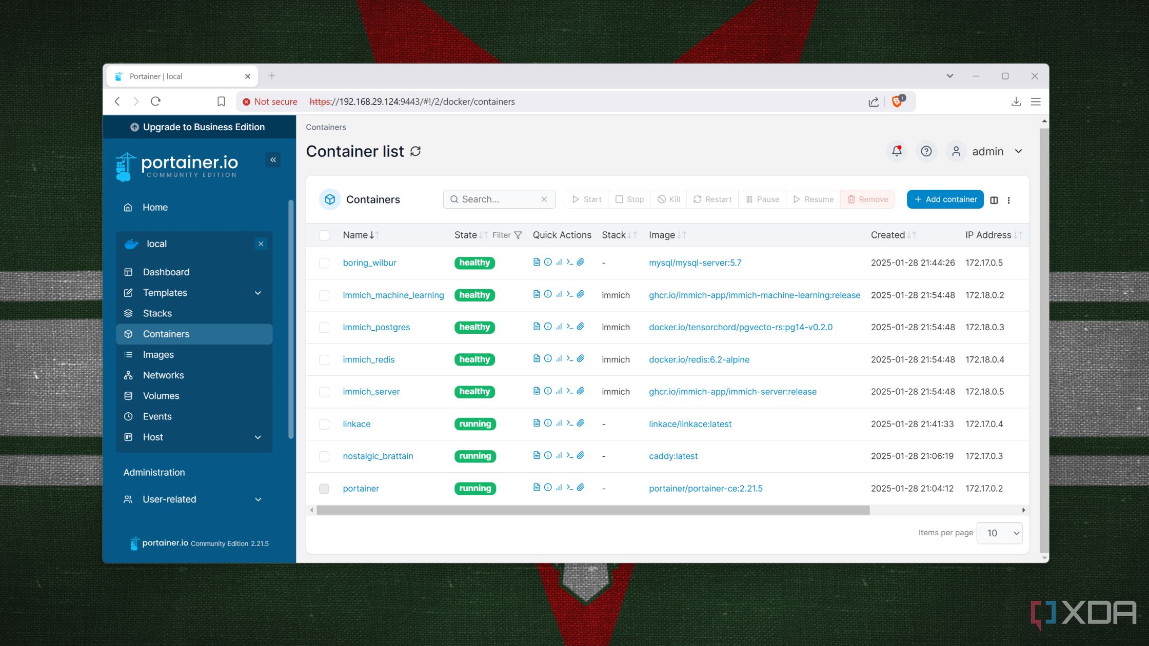Multiple containers running in Portainer