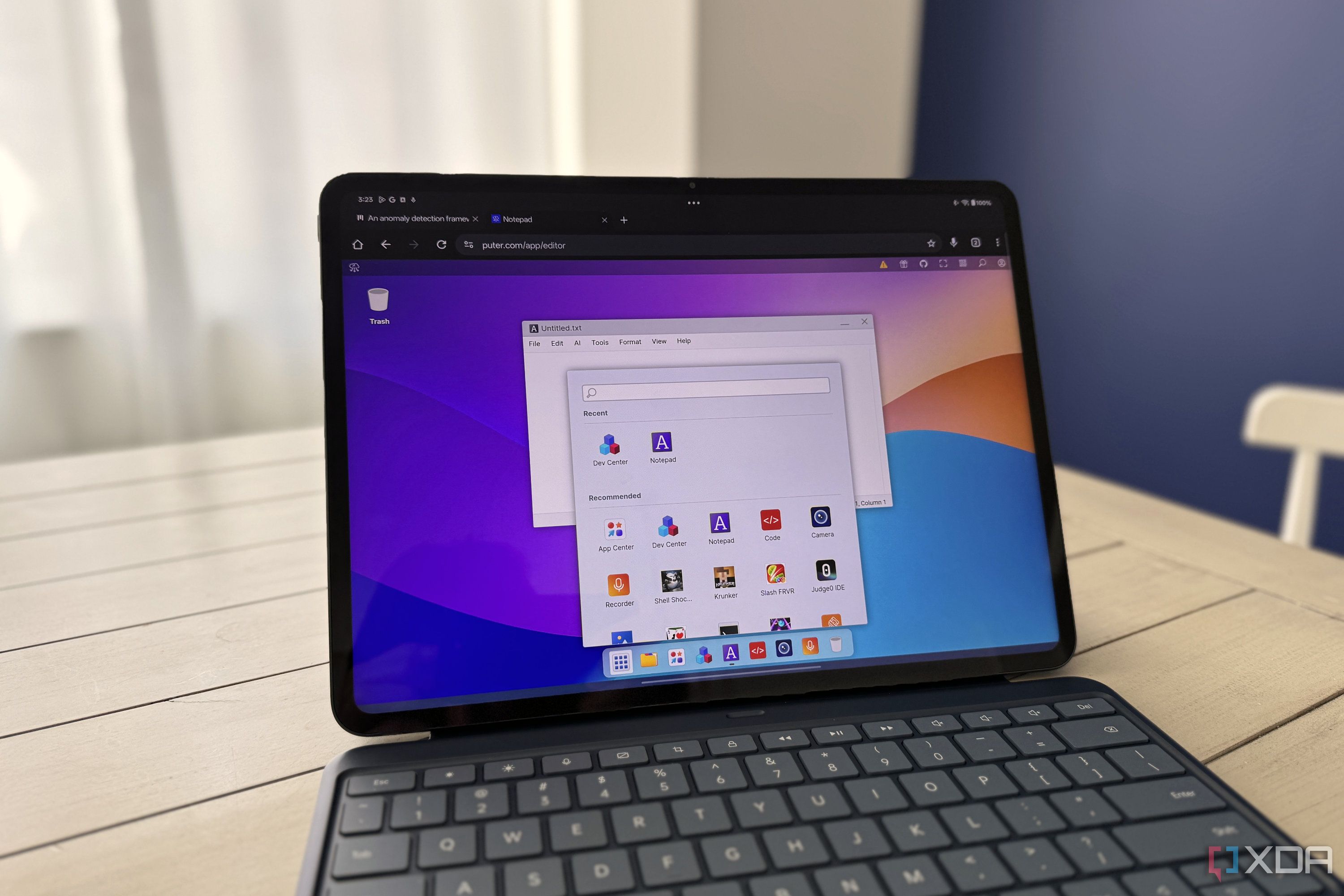 oneplus pad 3 tablet showing puter running in a browser