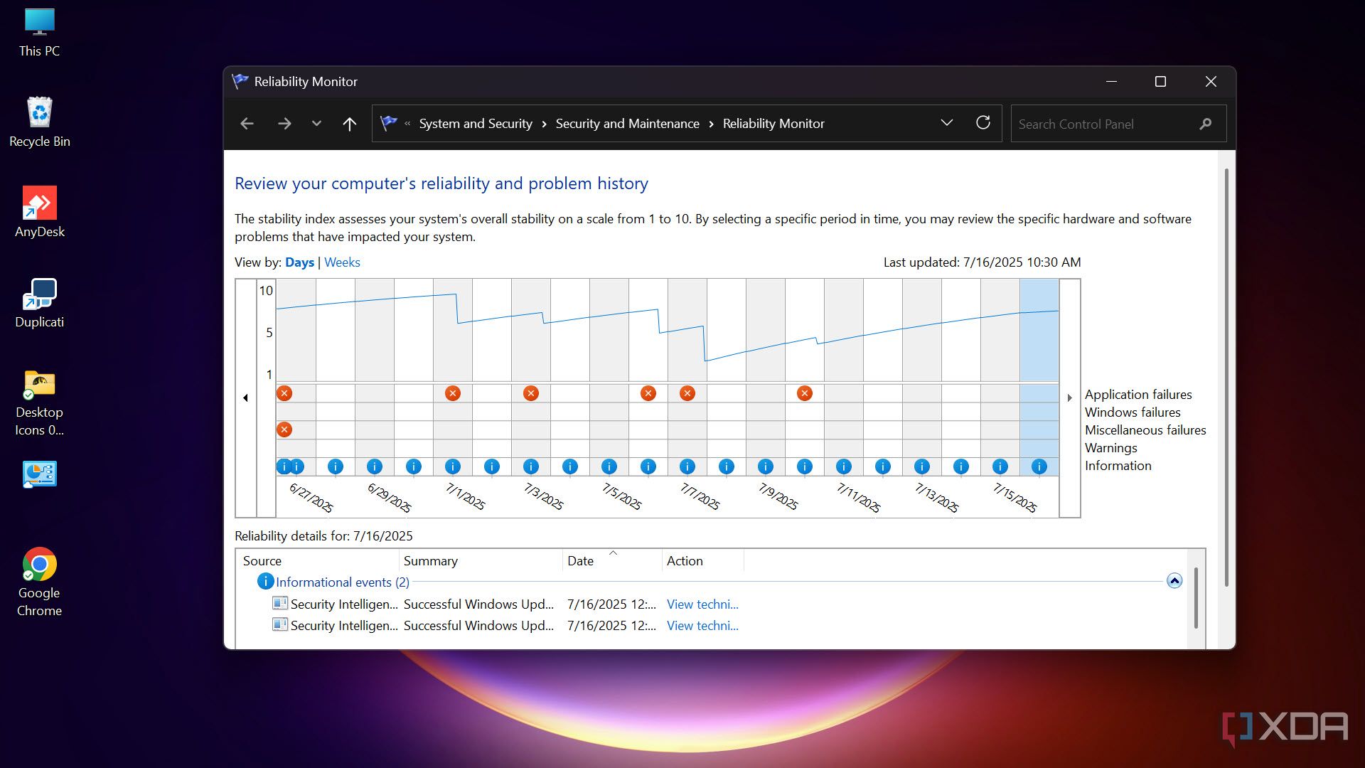 Reliability Monitor on Windows PC