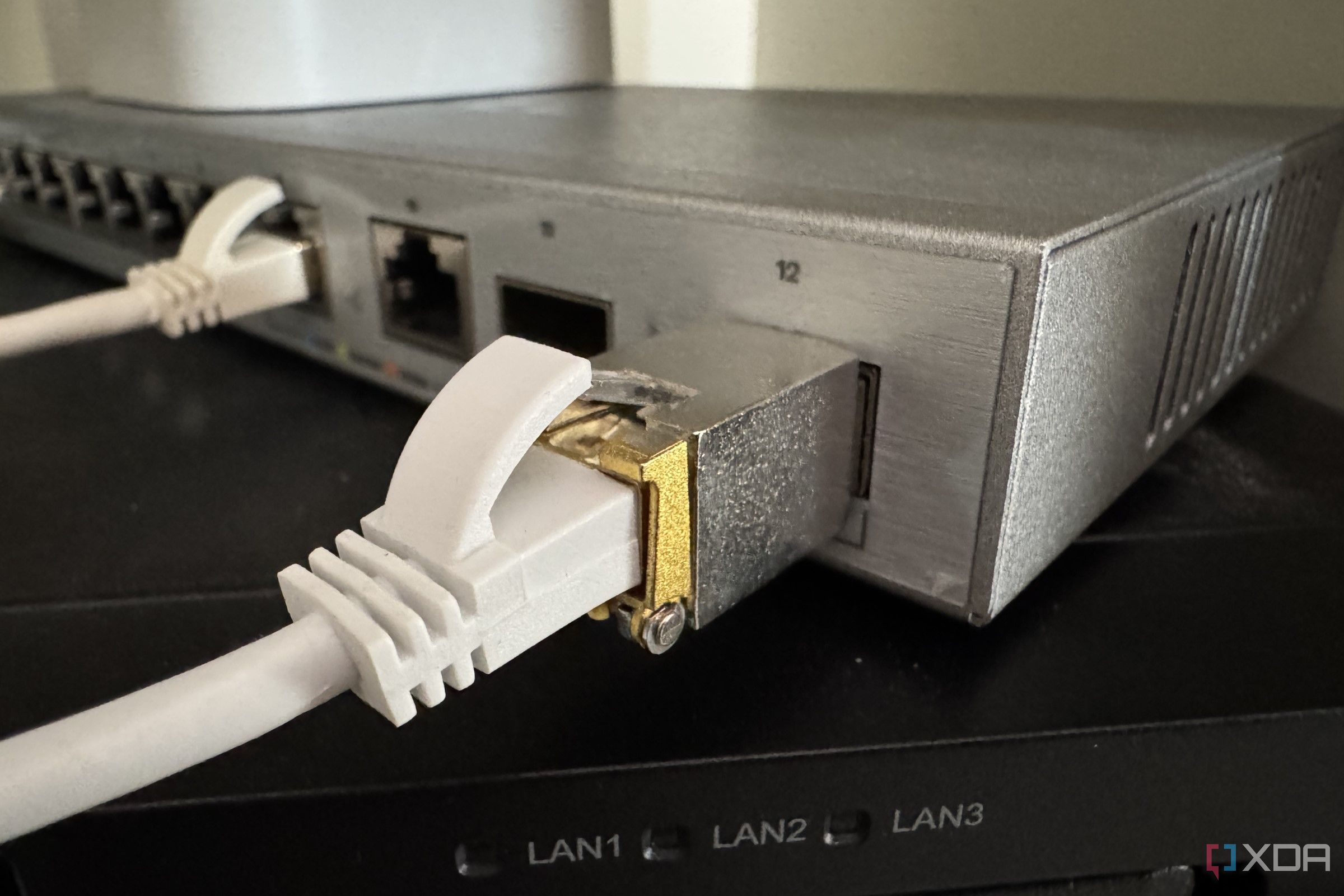 sf45 transceiver plugged into a network switch