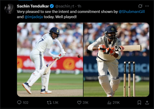 Sachin Tendulkar on X Shubman Gill