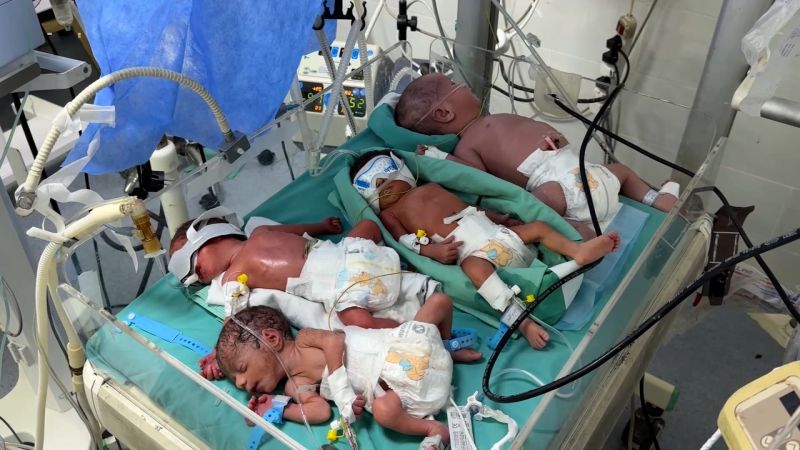 Video: Four babies in Gaza crammed into one ICU cot struggle to stay alive – CNN
