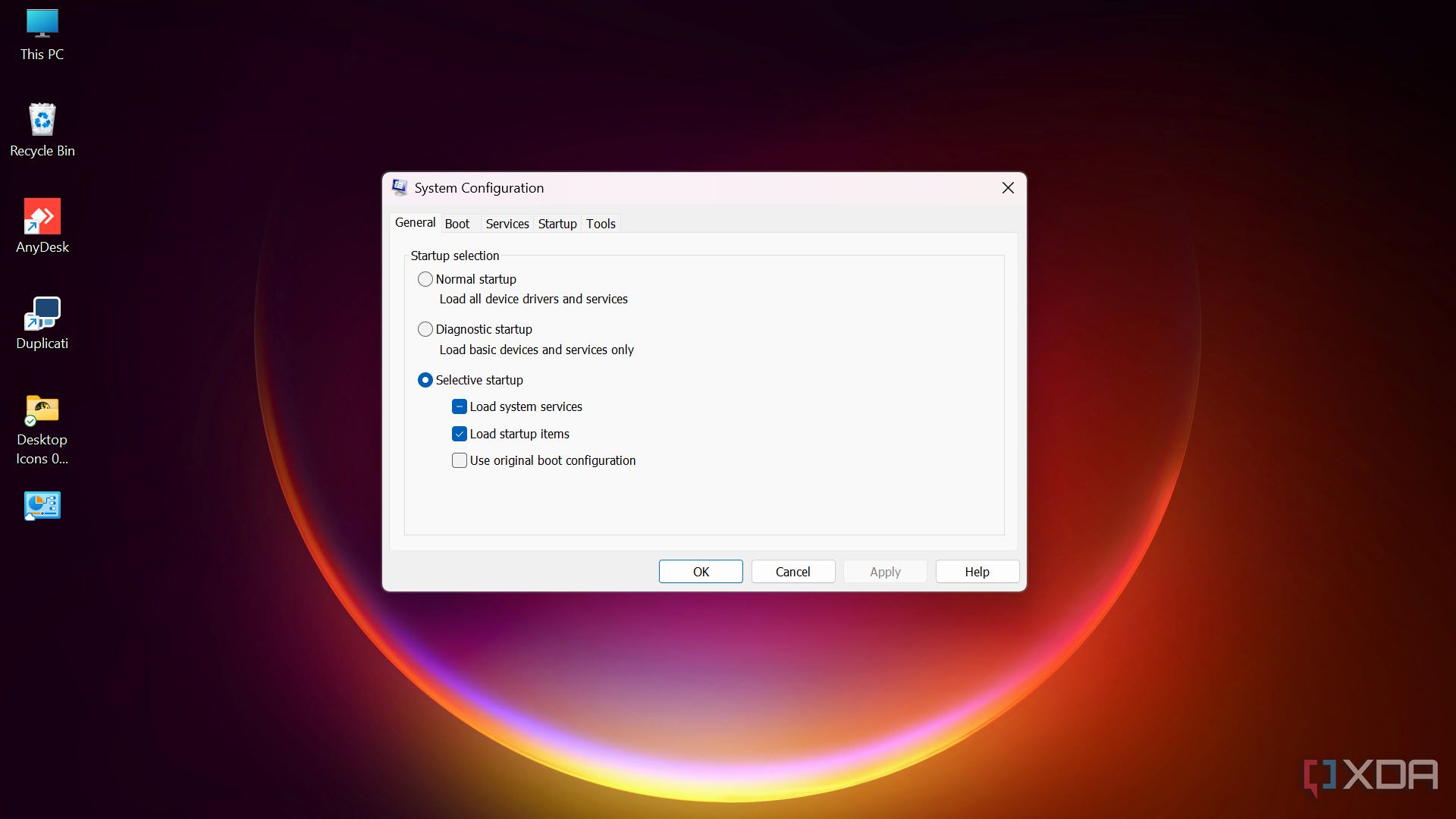 System Configuration window in Windows PC