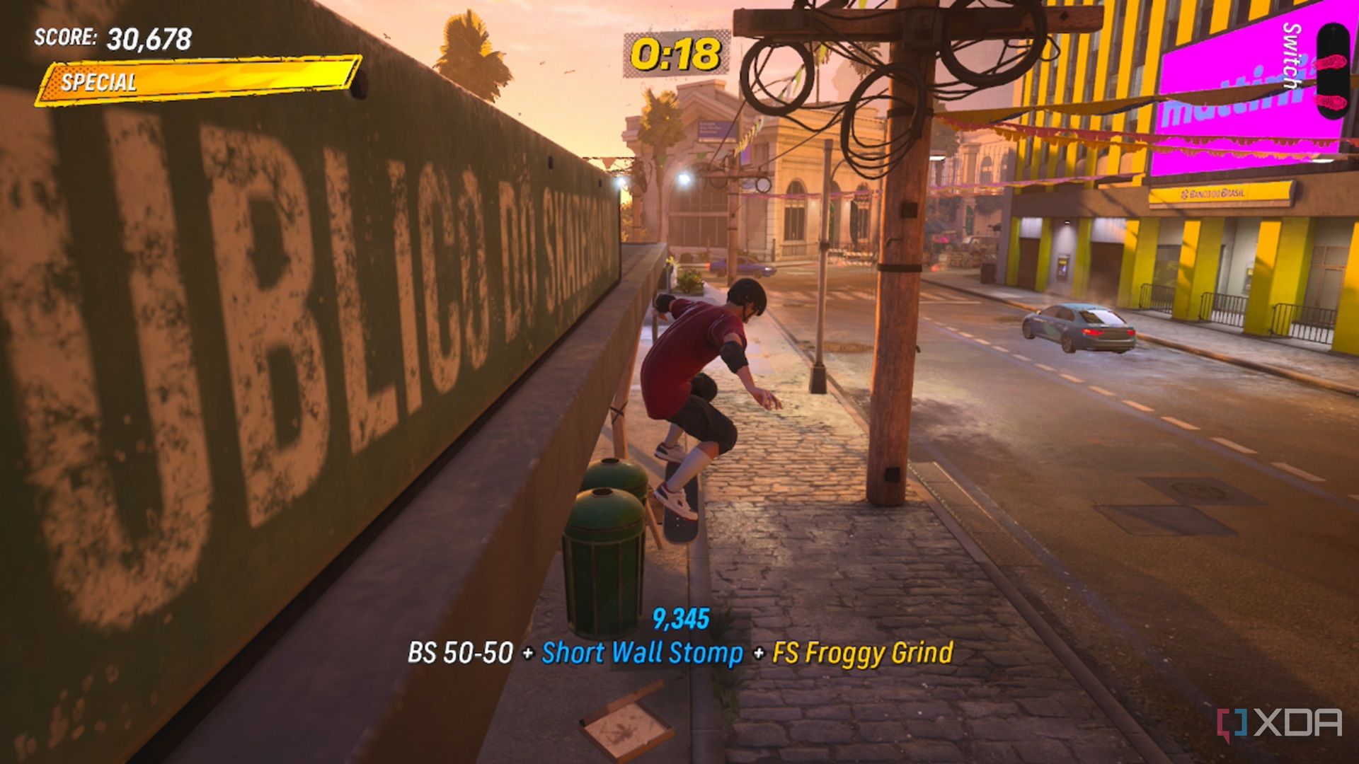 A screenshot of Tony Hawk doing a combo in Tony Hawk's Pro Skater 3+4