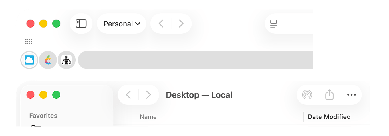 Screenshot of toolbars on Tahoe.