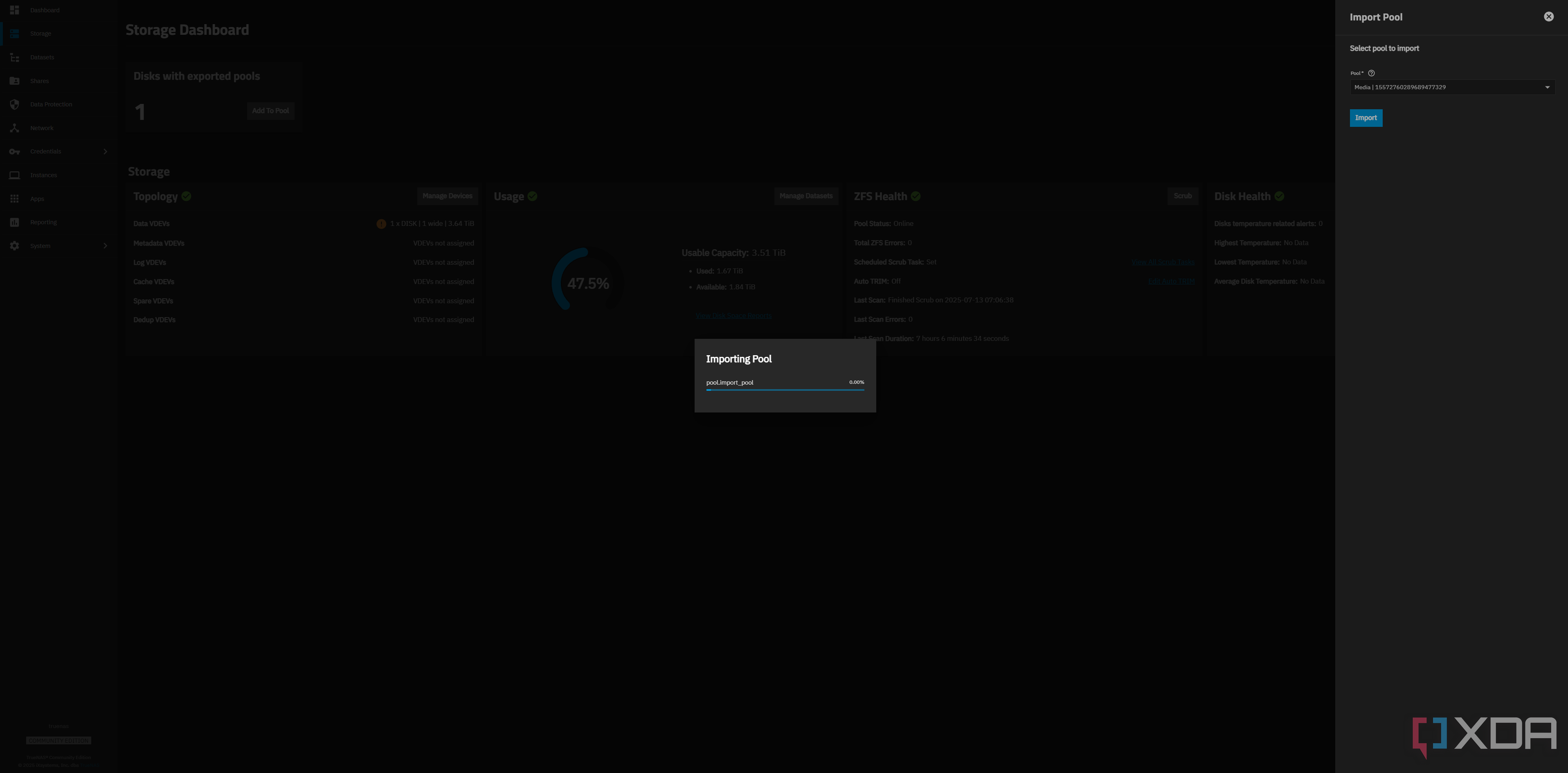 Importing a storage pool in TrueNAS