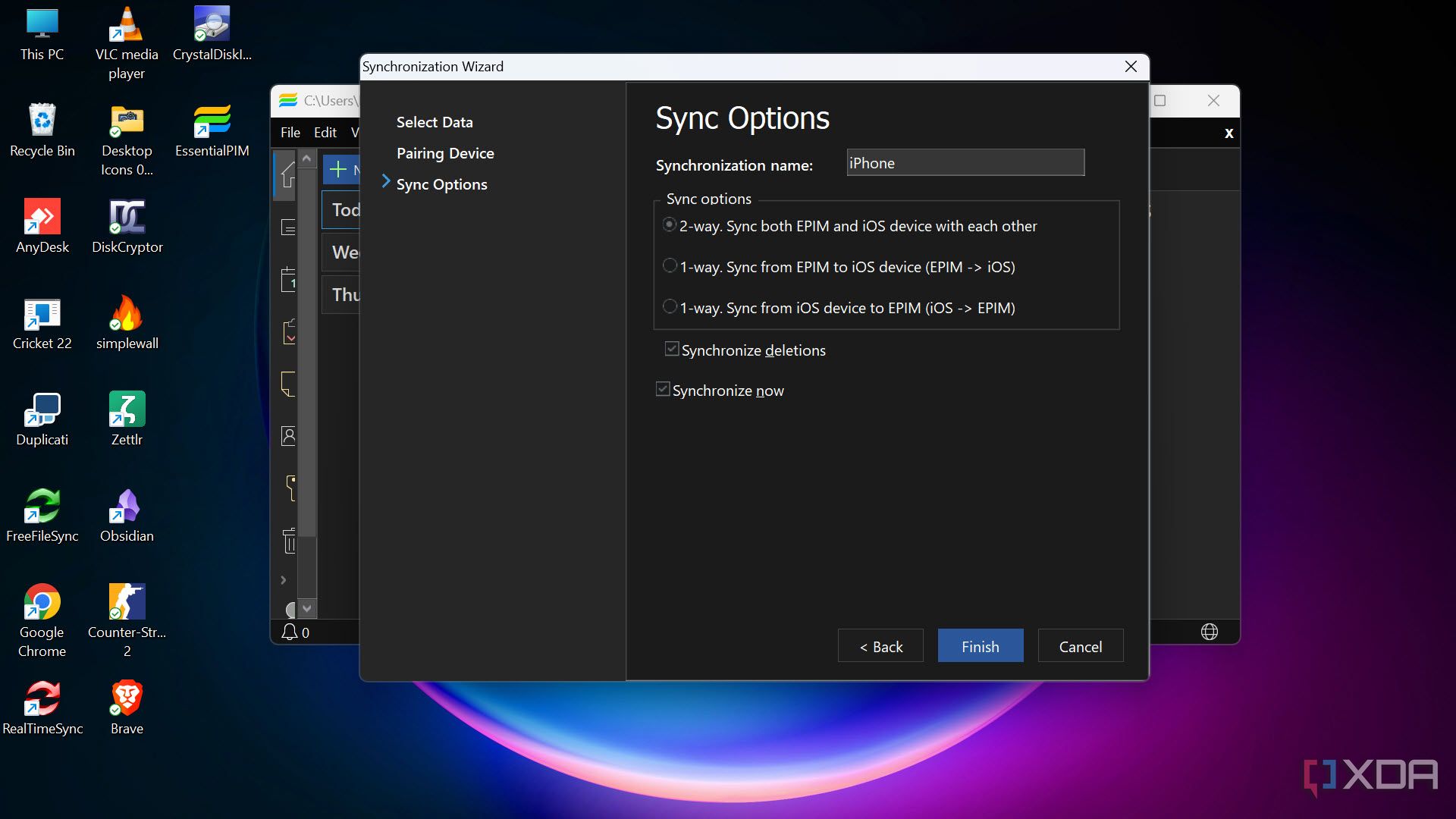 Two way syncing EssentialPIM