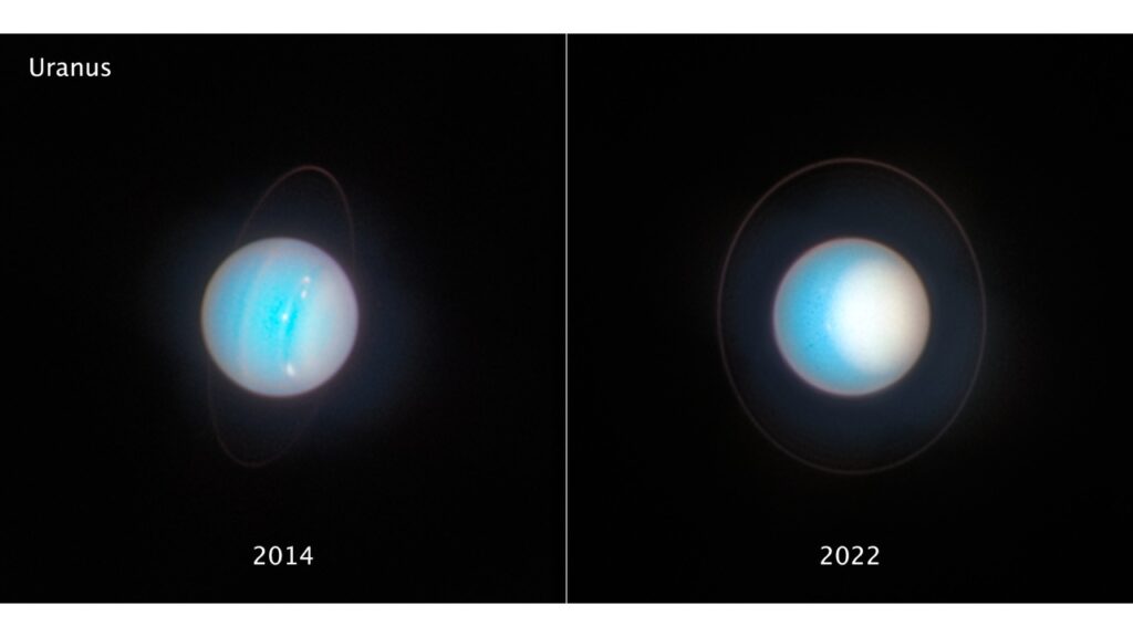 side-by-side images of Uranus