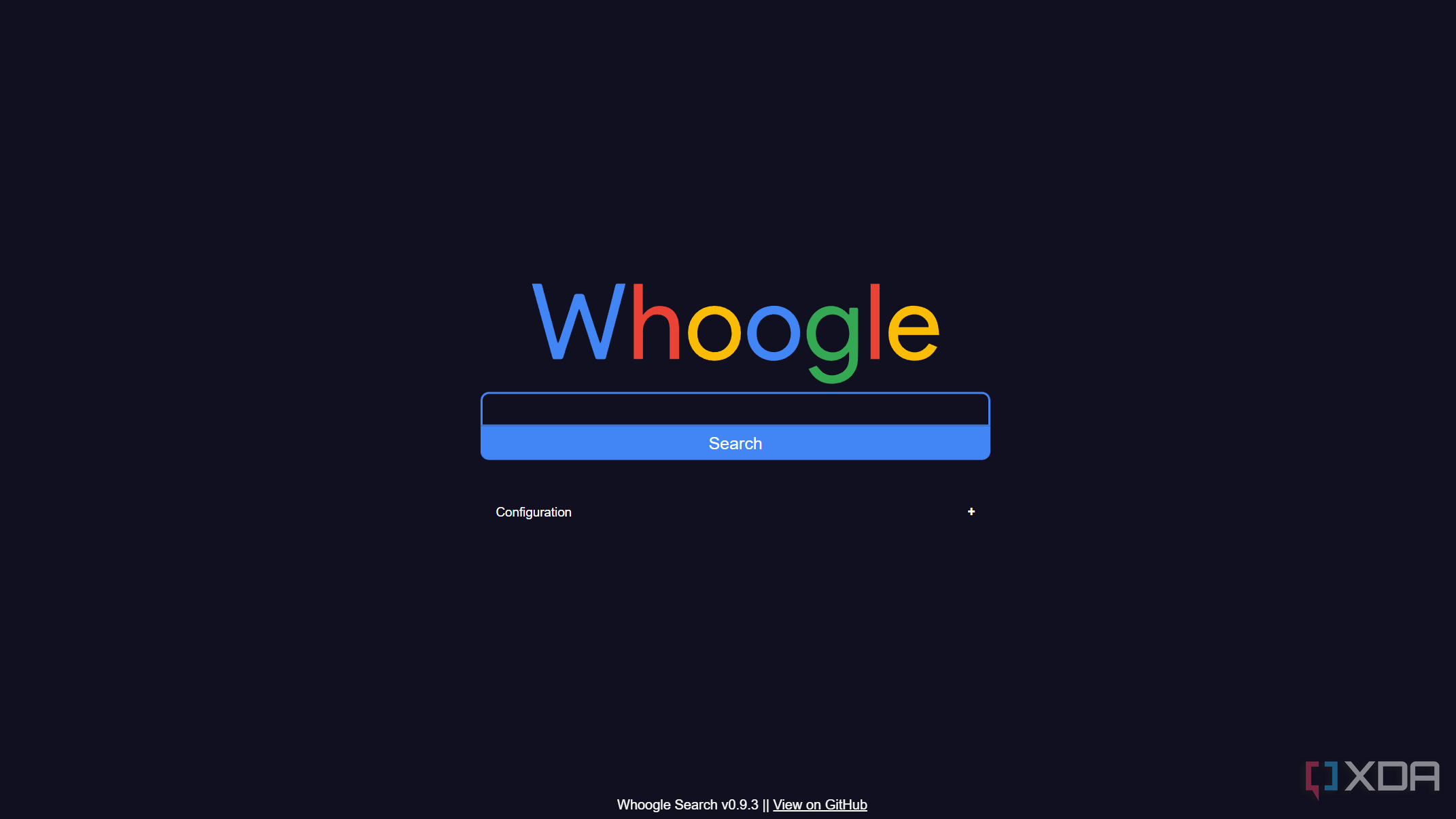 whoogle search page