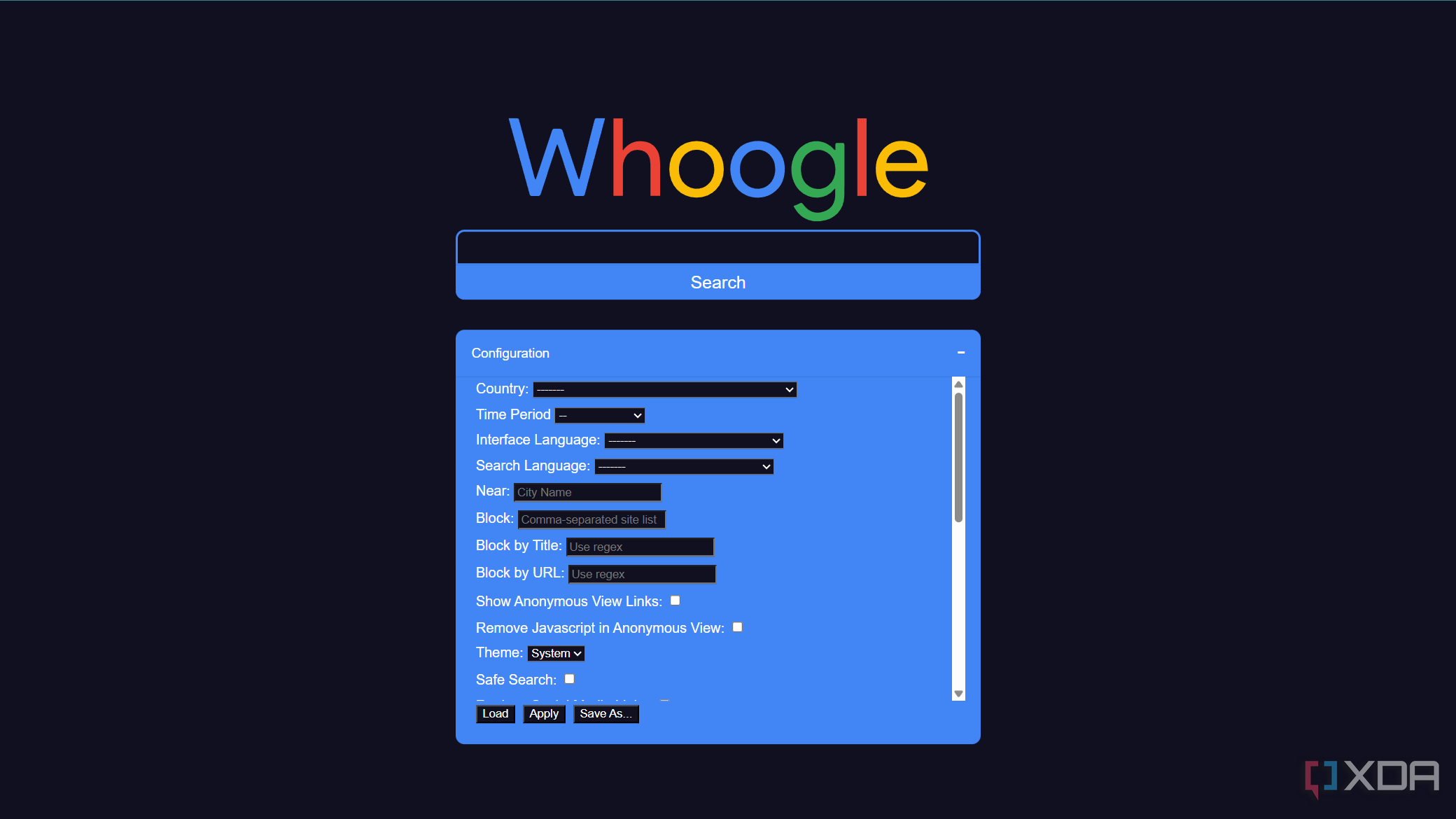 whoogle search with configuration options