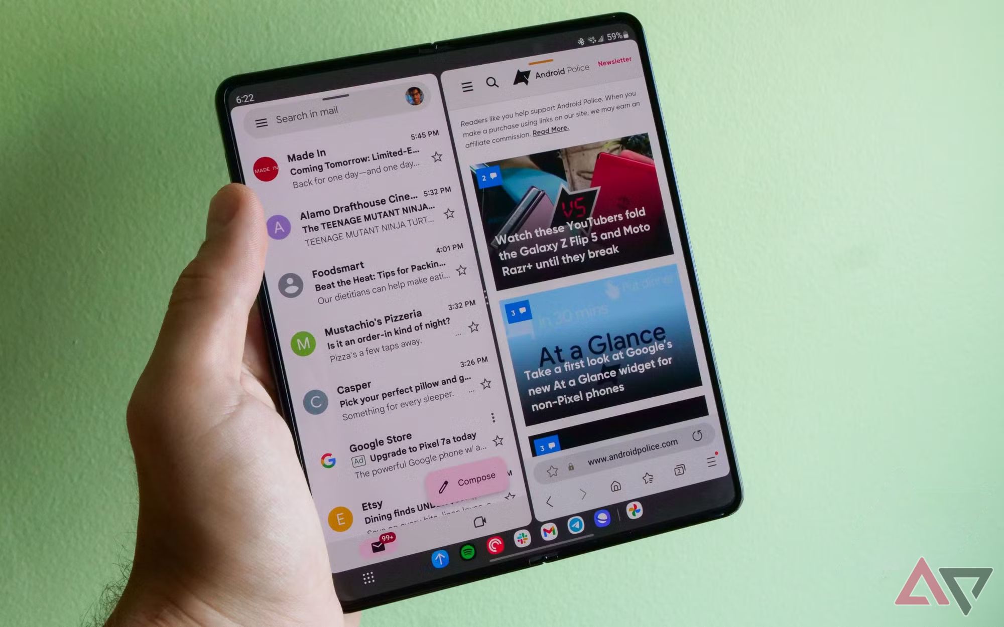The Galaxy Z Fold 5 in split screen mode.