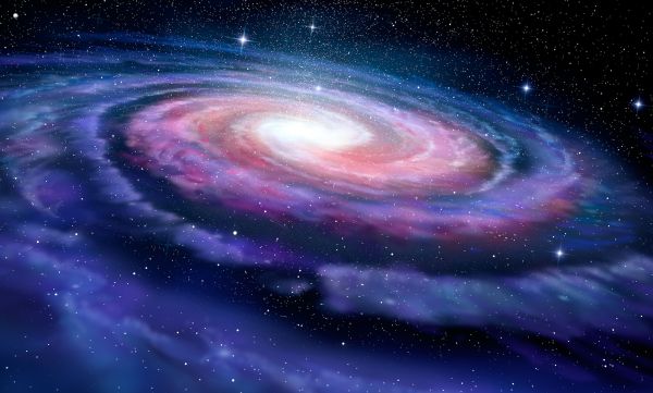 An illustration of a pink and purple glowing disk structure in space.