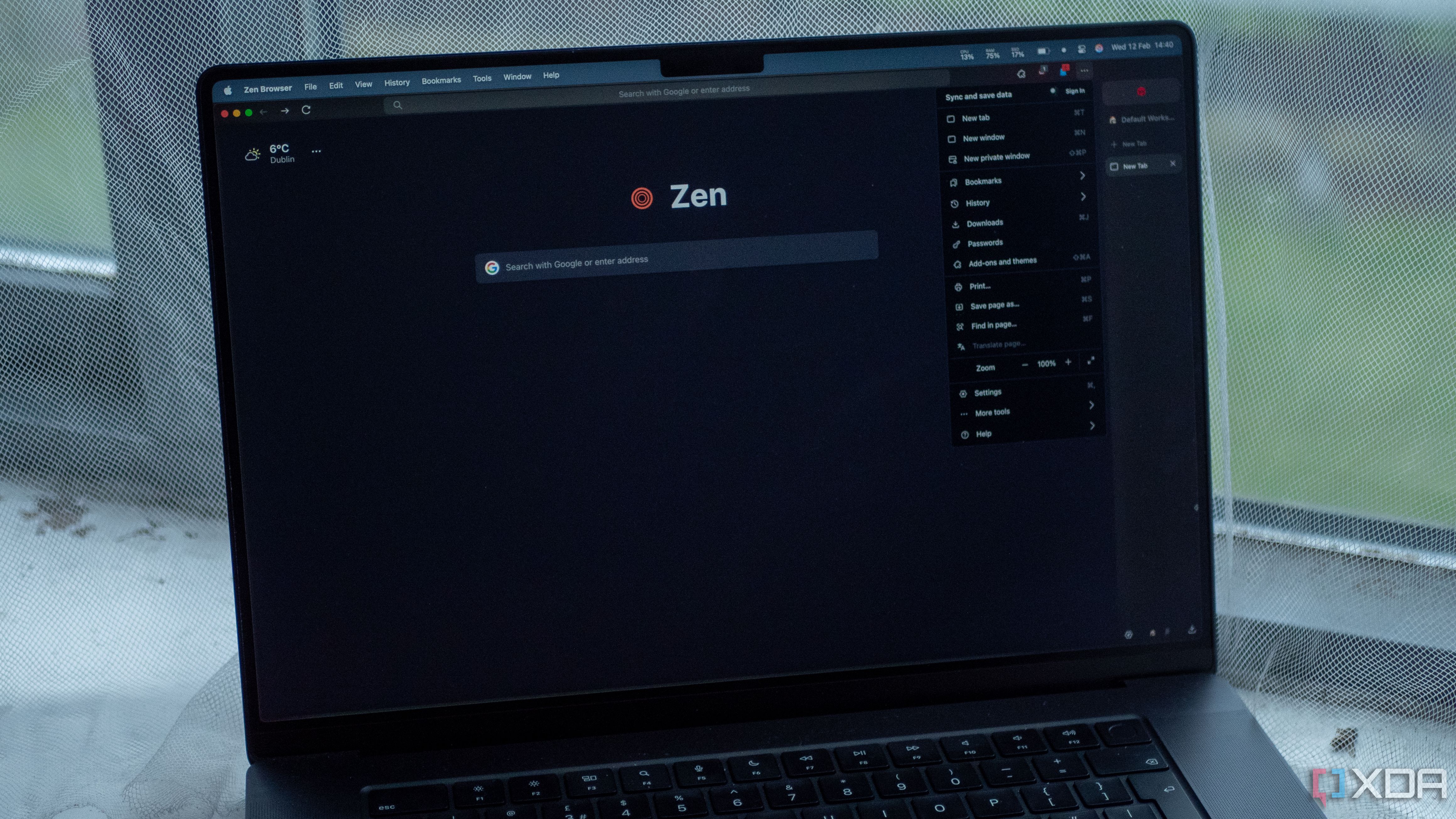 Zen Browser running on a MacBook Pro