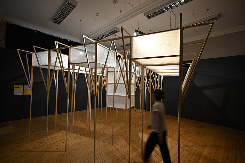 ryo yamada's site-specific timber installation visualizes future sea level at summerhall arts