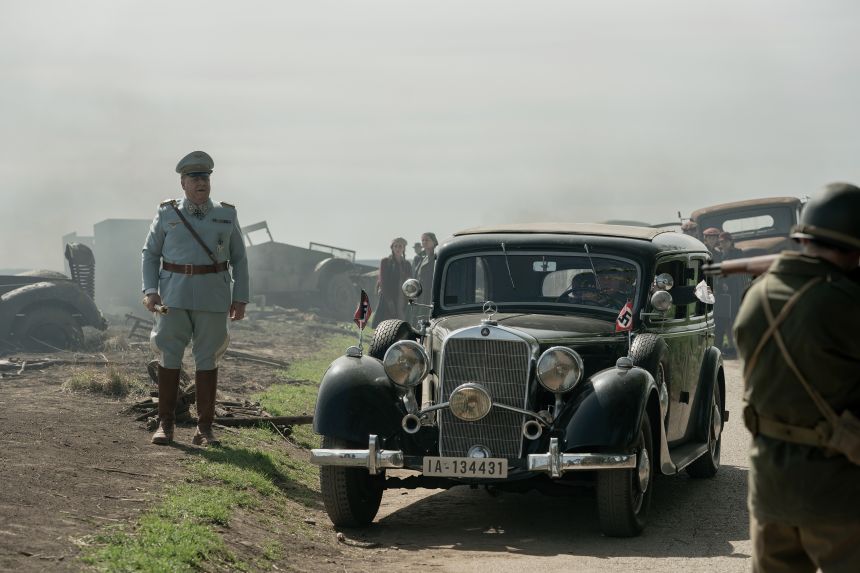 Russell Crowe, left, in “Nuremberg.”