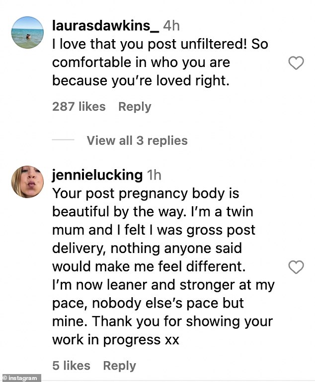Another person referenced Kourtney's husband Travis Barker, writing: 'I love that you post unfiltered! So comfortable in who you are because you're loved right'