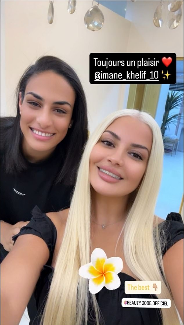 Khelif was pictured alongside Algerian presenter and podcast host Nassima Djaffar Bey