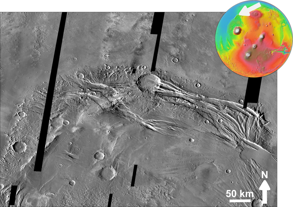 Image of Acheron Fossae in Tharsis region on Mars (Credit : NASA)