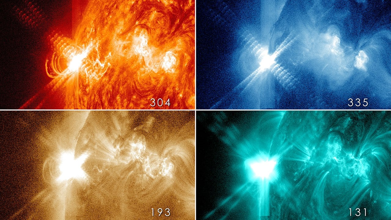 An X3.2-class solar flare on the Sun observed in different wavelengths (Credit : NASA/SDO)