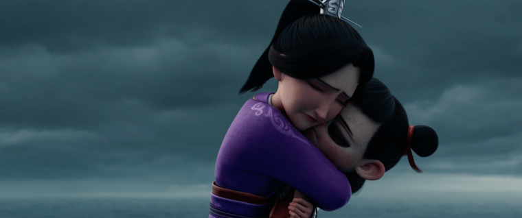 Lady Yin (voiced by Michelle Yeoh) with Ne Zha.